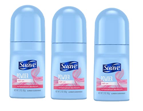 Suave Roll-On Deodorant for Women, Powder Fresh Scent, 3-Pack – Antiperspirant Deodorant with 24H Sweat & Odor Protection, 2.7 Oz Ea