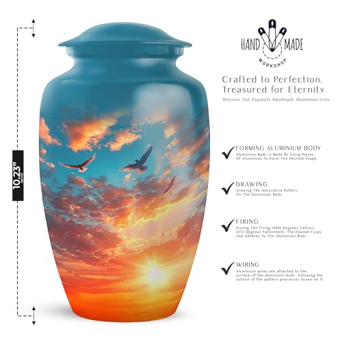 Image of Personalized Sunset Sky - Burial Urn for Ashes for Men - Large Urns for Human Ashes Adult Male - Decorative Funeral Urns for Women - 10 Inch - Large with Velvet Bag - Human Urns for Ashes