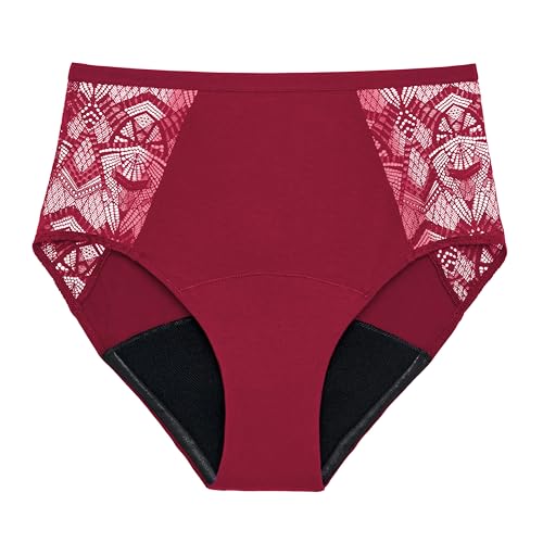 Thinx Ultra-Soft Period Underwear, Hi-Waist Leakproof Underwear for Women, Holds Up to 12 Regular Tampons, FSA HSA Approved Period Panties, Reusable, Comfortable, & Flexible, Spicy with Lace, L