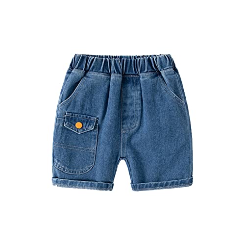 Girls Boys Baggy Denim Shorts Solid Summer Casual Comfy Short Jeans Elastic Waist Roll Up Pants with Pocket
