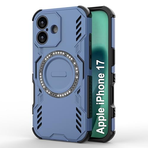 Image of amazon basics Back Case Cover for iPhone 17 | Magnetic Case with Built-in Metal Ring | Supports Mag-Safe Charger, Wallet & Car Mount | Shockproof Hybrid PC + TPU | Blue