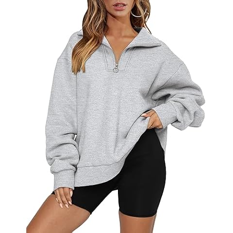 CHICZONE Long Sleeve Fleece Half Zip Up Sweatshirts for Women Plus Size Oversized Quarter Zip Pullover Fashion Y2K Fall Clothes Grey XXL Cover