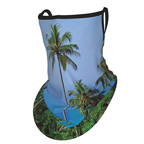 Preisvergleich Produktbild Palm Tree Decor Ocean Scene From Jungle Tropical Beauty Natural Paradise In Nature Theme Es Blue Greenear Hangers Uv Protection Neck Gaiter Scarf, Outdoor Headband For Fishing Cycling Hiking