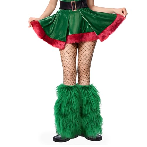 XEPST Christmas Faux Fur Fuzzy Leg Warmers Furry Boot Covers for Women, Women's Fur Leg Warmers Warm Fuzzy Boot Cuff Boot Sleeves for Party Costumes, Green