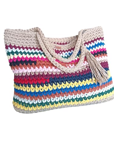 Bolsa Feminina de Crochê Colorida ombro barbante sacola (colorida1)