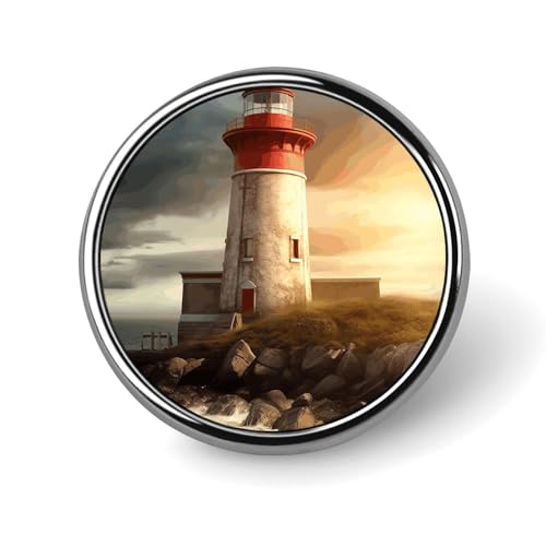 Stylish A Lighthouse Printed Round Brooch: Lightweight, Durable, Stylish Wedding Accessory Ideal for Valentine's Day And Women's Day