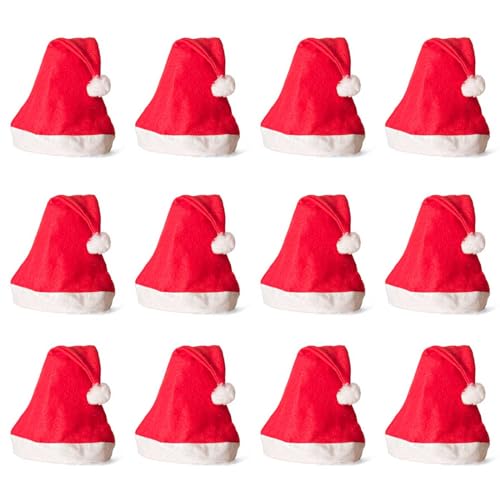 Acan Tradineur - Pack de 12 gorros de Papá Noel para niños, poliéster, complementos navideños, sombreros, fiestas, carnaval, Navidad (Talla infantil, 25 x 36 cm)