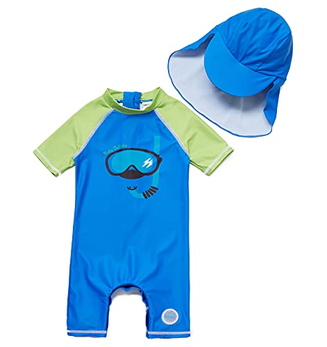 Image of BONVERANO Baby Boy Swim One-Piece Sunsuit UPF 50+ Come with a Hats