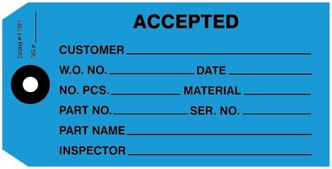 1000 Pack Ryan IT1001 Accepted Tags, Size #5, Blue 4-3/4 x 2-3/8