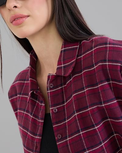 Image of Chimpaaanzee Women Checks Half Sleeve Crop Shirt