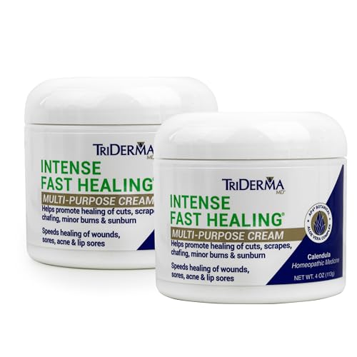 TriDerma Intense Fast Healing Cream, Decreases Healing Time for Minor Irritations, Rashes, Wounds, Cuts, Scrapes, Value Pack of 2-4 Ounce Jars