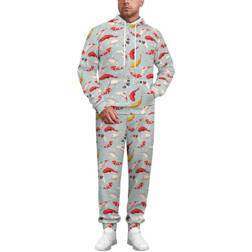 Beautiful Japanese Fish Men‘s Track Suits Casual Sets 2 Piece Outfits Sweatsuit for Women Hooded Sweatshirt and Pants XS