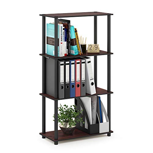 Furinno Turn-N-Tube 4-Tier Multipurpose Shelf Display Rack, Round Tubes, Dark Cherry/Black