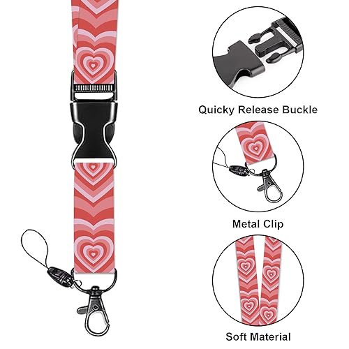 HAKUNEI Lindos cordões de coração de amor rosa para porta-crachá de identificação e clipe retrátil p