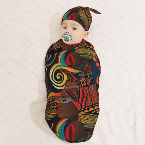 Image of Art African American Woman356 Newborn Swaddle Blankets Hat Sets Soft Baby Receiving Blanket Swaddle Sack for Baby Shower Infant Boy Girl Gift