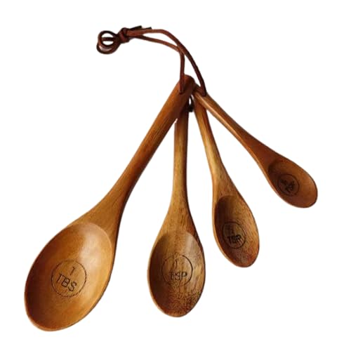 Juego De Tazas Medidoras De Madera - Kit De Cuchara De Madera De Haya De 15 Cm, Servidor De Sal De Azúcar En Grano De Café De Granja, Herramienta Multifunción Para Cazo De Miel, Vajilla De Cocina Rúst