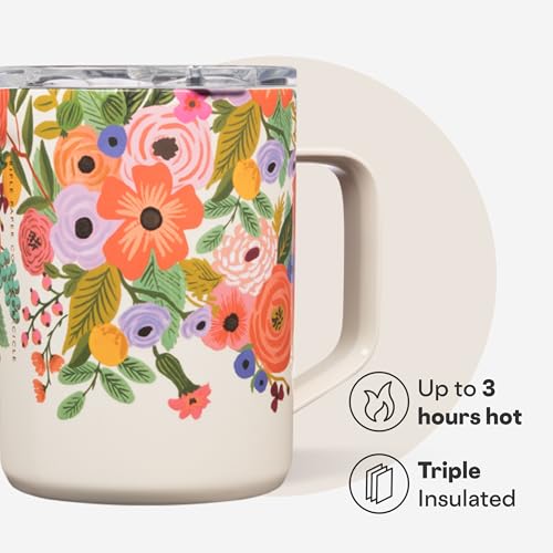 Corkcicle x Rifle Paper Co. Triple Insulated Coffee Mug with Lid & Handle - Keeps Beverages Hot for 3+ Hours - Gift for Mom - Great for Mother's Day or Christmas - 16 oz - Garden Party