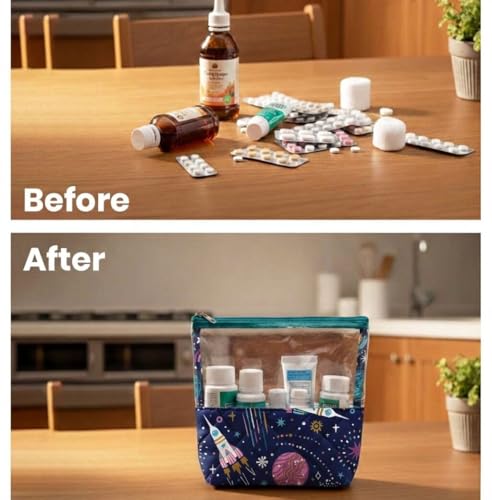 Image of Medicine Kit | Multipurpose All-in-One Compact, Durable, Lightweight, Waterproof, Bag | Travel Friendly Pouch | Ideal for Stationary, Diaper, Medicines (Outer Space Print)