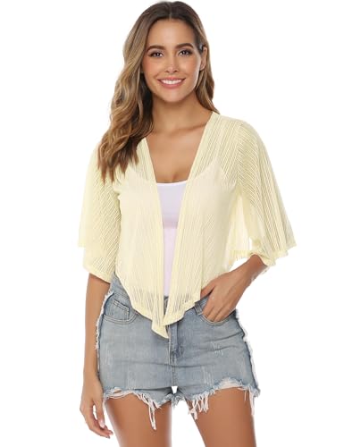 Image of iClosam Women Tie Front Chiffon Shrug Short Sleeve Cropped Sheer Bolero Shrug Cardigan