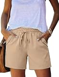 Jahetuul Pantalón Corto Mujer Verano Ligero Cintura Elástica Ajustable con Bolsillos Ropa Casual