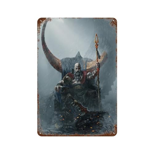 ETRVBDUB Póster artístico de God of War Kratos, decoración de pared, póster de metal moderno, decoración de bar, 30 x 20 cm
