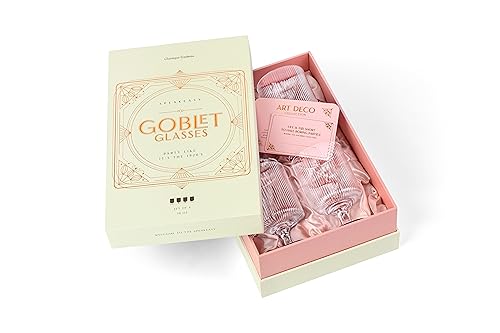 GLASSIQUE CADEAU Vintage Art Deco Ribbed Goblet Cocktail Glasses with Stem | Set of 4 | 10 oz Short Stemmed Crystal Tumblers for Drinking Classic Whiskey, Gin, Vodka Bar Drinks