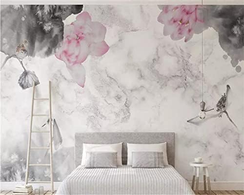 Papier peint 3D marbre blanc et lotus XLMING 200x140 cm pour salon
