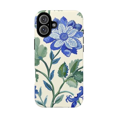 Coque iPhone 16 Plus motif aquarelle floral bleu rigide mate protection fine