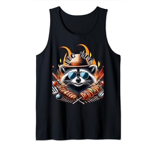 Funny Raccoon Lovers Raccoon BBQ King Barbacoa Camiseta sin Mangas