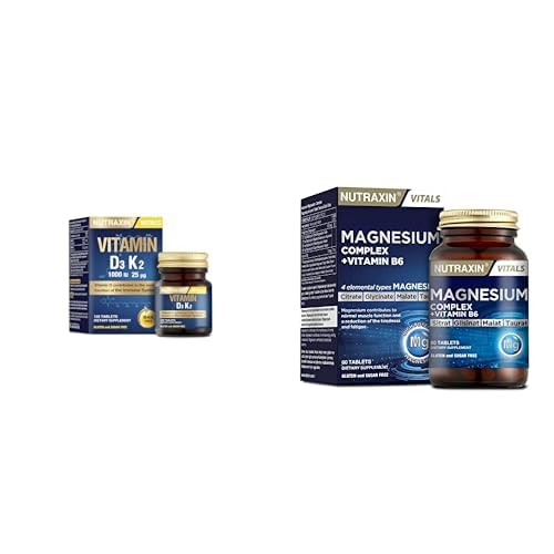 Nutraxin D3K2 120 Tablet - 1000 Iu D3 Vitamini, 25 Mcg K2 Vitamini + Nutraxin Magnesium Complex Gıda Takviyesi, 60 Tablet