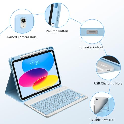 CC Store for iPad A16 11th 10th Generation Case with Keyboard - Detachable Folio Keyboard Cover with Pencil Holder for iPad 11-inch A16 2025 10th Gen 10.9 Inch 2022(Blue) - image 7