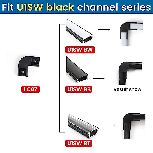 Muzata 8Pack Black Corner Connector Kit for LED Channel L Shape 90 Degree Connectors fit U1SW U Shape 17x7MM Black LED Strip Channel LC07