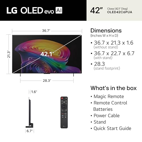 Image of LG 42-Inch Class OLED Evo AI 4K C6 Series Smart TV w /Dolby Atmos, Vision, HDR10, Super Upscaling, Filmmaker Mode, Wow Orchestra, Compatible with Alexa, OLED42C6PUA, 2026