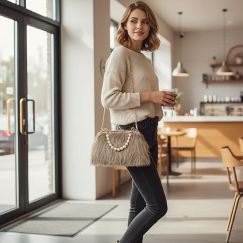 Image of Feather Purse Clutch For Women Ostrich Feather Handbag Shoulder Crossbody Evening Bag