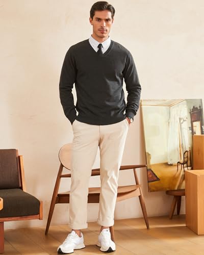 Pull à col en V Kallspin pour hommes en coton léger noir décontracté - 3