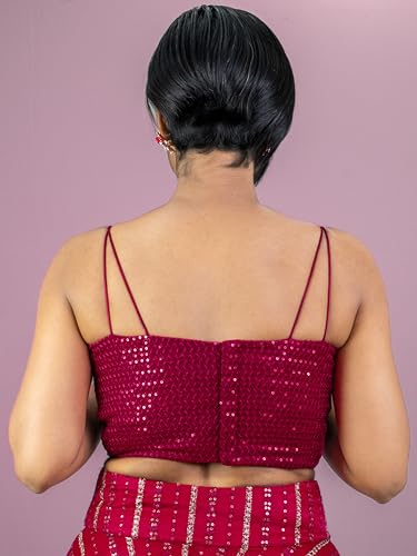 Image of FIGURE'S DESIGNER Women's Spagehtti Neck Strap Sequin Embroidered Sleeveless Readymade Saree Blouse E22