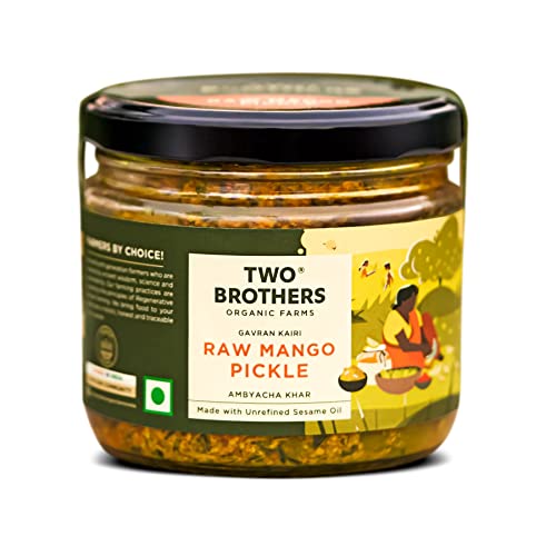Image of Two Brothers Organic Farms - Raw Mango Pickle (300g) | Homemade and Sundried Aam Ka Achar | Pickle Masala with No Preservatives | Made in India | Raw Pickle Mango