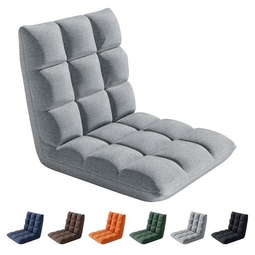 mcc direct Adjustable Floor Chair Multi-Position Folding Sofa Chair with Back Support Comfortable Floor Seating for Reading Gaming Meditation & Relaxing Living Room or Bedroom [GREY]