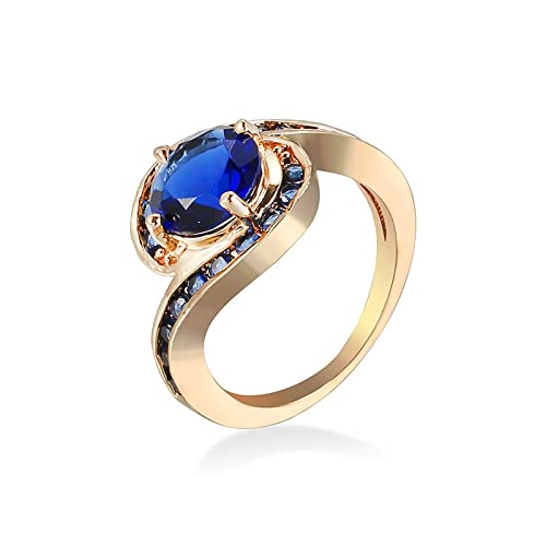 Bague bleu en zirconium et plaqué or pour femme au design vintage épuré