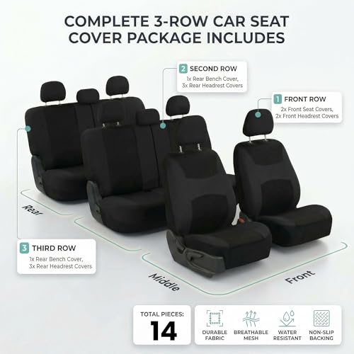 Image of FH Group Universal Automotive Seat Covers 8 Seater Set | Light & Breezy Flat Cloth Washable Car Seat Cover for SUV, Sedan, Truck | Airbag Compatible Interior Upgrade - Black