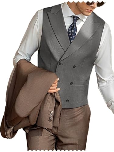 Men's Double Breasted Business Wedding Vests Dress Waistcoat Slim Fit V Neck Suit Vest - Main Image