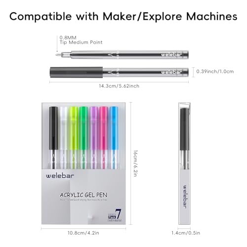 Image of 0.8mm Acrylic Gel Pen Set, Compatible with Cricut Maker 3 /Maker 4 /Maker /Explore 3 /4 /5 /Air 2 /Air, 7 Pack Medium Point Pens for Writing, Drawing, DIY Crafts