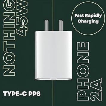 Image of 45W PPS Type C Charger with Nothing (100 Cm) C to C Cable Compatible with Nothing Phone 2a /Phone 2 /CMF Buds /Ear a /S24 Ultra /Laptop USB C Fast Rapidly Charging Support 45Watt Type-C, White(DP203)
