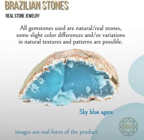 Miniatura 9 de Aretes de tuerca azules, negros o verdes y collar brasileño de piedras naturales de ágata - Pendientes y collar chapados en oro de 18 quilates