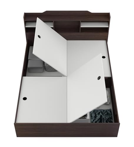 Image of Viggo Queen Bed with Box Storage | Engineered Wood | Choco Walnut Finish | Headboard Storage | Sturdy & Elegant | Knock-Down Assembly | 36-Months Warranty