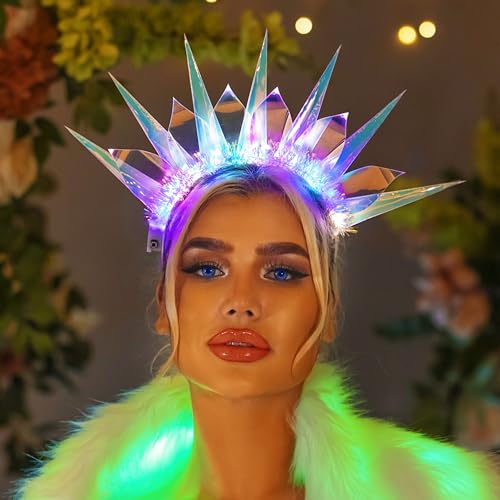 Fashband Light Up Headband LED Crown Hair Bands Flash Goddess Headband Luminous Glowing Laser Party Festival Hair Accessories for Women - Image 3