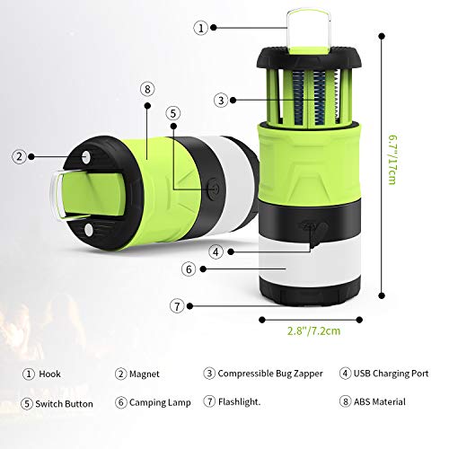 LED Camping Lantern, Bug Zapper Camping Lantern with 2000mAh Rechargeable Battery, Camping Lights with Magnetic Base for Outdoor, Hiking, Home and Car, Lanterns Battery Powered LED Emergency Lighting