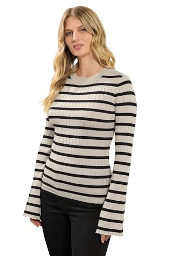Long Tall Sally - LTS Tall Natural Striped Ribbed Jumper - Women's Brown