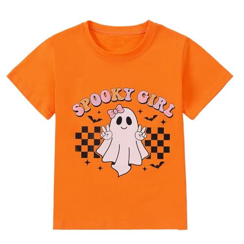 Toddler Baby Girl Halloween Shirt Cute Ghost Pumpkin T-Shirt for Kids Short Sleeve Tee Fall Tops
