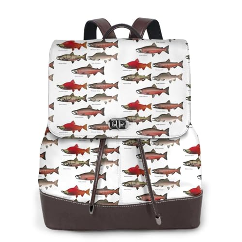 Sac à dos en cuir imprimé saumon noir pour femme, idéal pour le quotidien